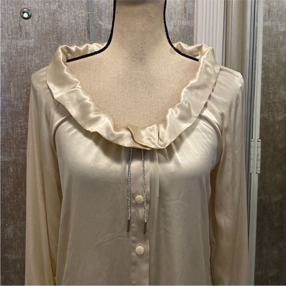 Robert Rodriguez Cream Ruffled Bib Collar Blouse, US4 - Picture 2 of 9